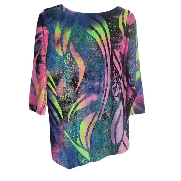 Creation Mixed Media Neon Tunic Top Women's Size Small Colorful Artsy Boho - Picture 2 of 12